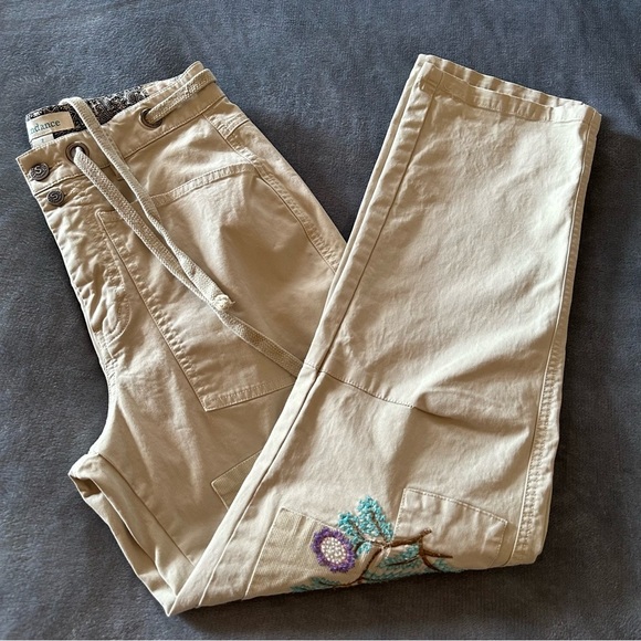 Sundance Cream Khaki Embroidered Straight Leg Pants Boho Women's Size 2 - Picture 13 of 15